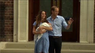 Royal baby boy leaves hospital: William and Kate's first public appearance with new son - BBC News