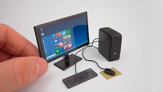DIY Realistic Miniature Desktop PC with LED Widescreen Monitor  | DollHouse | No Polymer Clay!