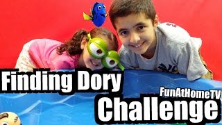 DISNEY FINDING DORY CHALLENGE with Fool the Frog Eyes Ball Pit Pool FunAtHomeTV