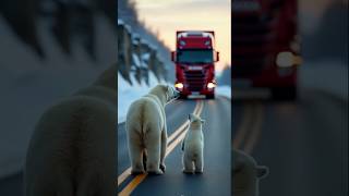 A polar bear's heroic act saves a car driver from danger 🐻 #rescue #bear #shorts