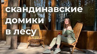 Скандинавский домик в лесу. Отдых в глэмпинге. Дверь в лес.