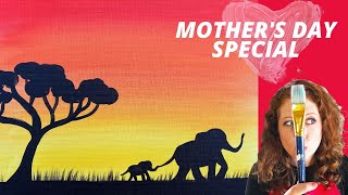 EP67- 'Mother's Day Elephant Silhouettes' - easy acrylic painting tutorial for beginners