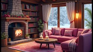 Cozy Fireplace \u0026 Snowfall Sounds – Soft Music for Sleep, Stress Relief, and Relaxation