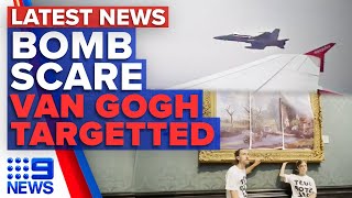 Spanish Fighter jet intercepts flight, Activists glue hands to Van Gogh artwork | 9 News Australia