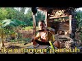 suasana di kebun menyiram tanaman dan memasak ikan dalam buluh, sangat nikmat dan tenang sekali,