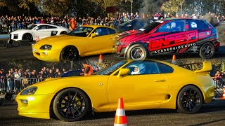 DRAG RACING - BRAGA CAR SHOW INVERNO 2024 | Pops \u0026 Bangs - TOYOTA SUPRA 2JZ - AUDI R8 V10 | Full HD