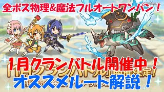 プリコネR　クランバトル1月1段階目「全ボス物理・魔法フルオート編成！」・ワイバーン・ワイルドグリフォン・ライデン・ネプテリオン・アクアリオス