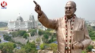 125 Feet Ambedkar Statue Drone Visuals | Hyderabad | V6 News