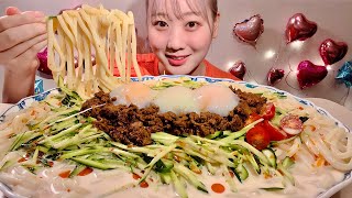 ASMR Cold Tantan Udon【English subtitles】【Mukbang/ Eating Sounds