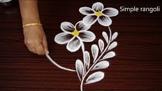 Freehand Flower rangoli design for kids - Simple kolaam art design without dots - Ancient Rangavalli