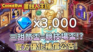 ⚔️薑餅人王國 | 💎3,000水晶拿起來🎁三甜筒盃=競技場盃🏆!?官方優化補償公告 - Cookie Run: Kingdom