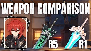 R5 Rainslasher vs R1 Skyward Pride Correct Comparison with Calculations | Diluc Genshin Impact