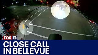 Close call caught on camera: Street racer nearly hits pedestrian in Bellevue | FOX 13 Seattle