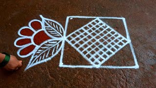 Simple Pongal  kolam/3*3 Beautiful rangoli/sankranti chukala muggulu/bhogi special flowers kolam