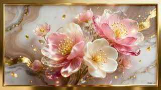 3D Luxury Pink Floral & golden Marble Wall Art | 2 Hour Golden Frame TV Screensaver | 4K