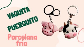 COMO HACER UNA VAQUITA Y UN PUERQUITO 🐮🐷EN LLAVERO PORCELANA FRIA / MANUALIDADES/ PASTA FLEXIBLE