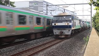 桃太郎EF210-155タキ43136＋43138入り18両とE231系のすれ違い