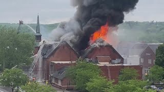 Drone video shows massive church fire in Coshocton County