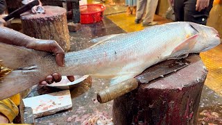 Big Rawas Fish Cutting Skills In Fish Market | Fish Cutting Skills