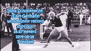 Ilona Schohknecht (East-Germany) world junior record shot put 18.67 meters 1974-08-28 Potsdam.