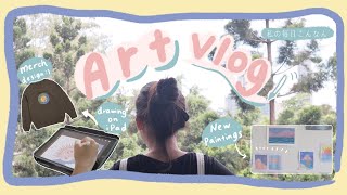 [Art Vlog🎨] 海外でニートしてる私の１日。デジタルイラスト、グッズ販売、アクリル画などアートな日