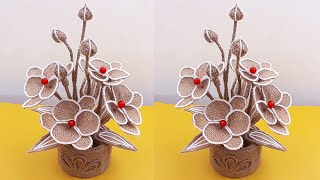 DIY Flower and Flower vase Decoration Idea with Jute Rope#Home Decor Jute Flower Showpiece #535