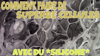 TECHNIQUE DE COULAGE FACILE AVEC ACRYLIQUE ET SILICONE SUR TOILE A FOND NOIR, SUPERBE CELLULES!