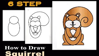 How to draw a squirrel step by step very easy @ 6 steps drawing