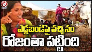 We Came To Medaram On Bullock Carts : Devotees With Teenmaar Chandravva | V6 News