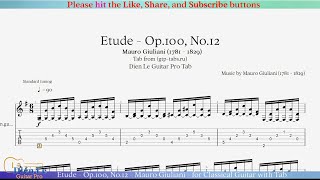 Etude - Op.100, No.12 - Mauro Giuliani - for Classical Guitar with Tab