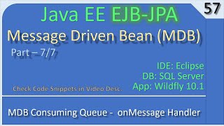 EJB MDB | Part 7 - JMS Queue onMessage Handler | JavaEE EJB JPA Tutorials #57