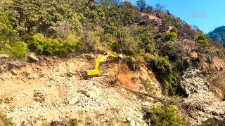 Sany, JCB Excavator, Backhoe, Tractor, and Tipper Working in a Risky Area to Complete the Project