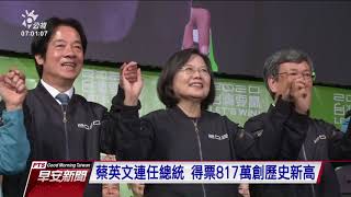 蔡英文連任總統 得票817萬創歷史新高 20200112 公視早安新聞