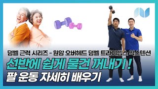 [노리케어 전문가 운동] 상체와 코어 근력 운동 끝내기(시니어 삼두근 운동, 원암 오버헤드 덤벨 트라이셉스 익스텐션)