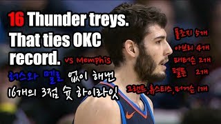 팀3점 기록과 타이를 기록한 멤피스전 3점 하이라잇! / 16 Thunder treys That ties OKC  record vs Memphis