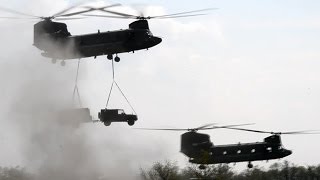 Royal Netherlands Air Force military exercise with CH-47 and AH-64 helicopters