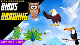 Birds Drawing for kids | Crayons Drawing for kids | Coloring | Sketching