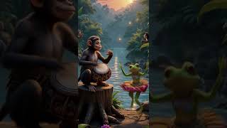 Enjoy this adorable dance performance by a frog and monkey at the bank of the river #frogdance