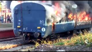 Burning train coach at Hazaribagh Road Railway Station,Jharkhand.09:00am time