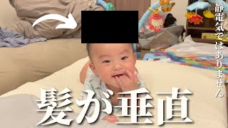 【うらやましい】髪の毛が垂直でボーボーな生後4ヶ月の赤ちゃん