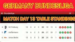 GERMANY BUNDESLIGA TABLE STANDINGS AFTER MATCH DAY 13