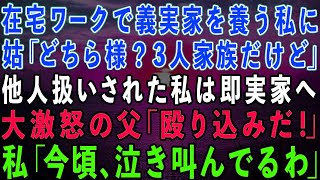 スカッとする話】在宅ワークで義実家を養う私に姑「どちら様？ウチは3人家族ですがw」他人扱いされ激怒した私は実家へ→大激怒の父「殴り込みだ！」私「今頃、泣き叫んでるわ」父「え？」実は…