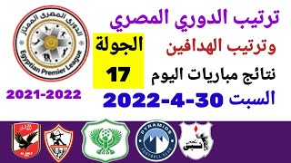 ترتيب الدوري المصري وترتيب الهدافين ونتائج مباريات اليوم السبت 30-4-2022 من الجولة  17
