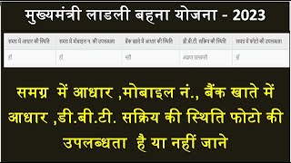 समग्र में आधार,मोबाइल नं,बैंक आधार,डी.बी.टी. सक्रिय की स्थिति,फोटो की उपलब्धता जाने#ladlibahnayojna