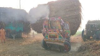 Tractors are carrying trailers loaded with large quantities of sugarcane || tractor video