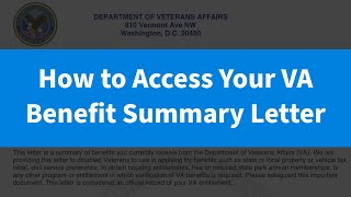 How to Access Your VA Benefit Summary Letter