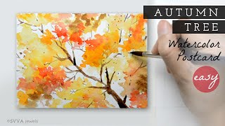 EASY Autumn Watercolor: Autumn Tree with Colorful Leaves - Postcard Size