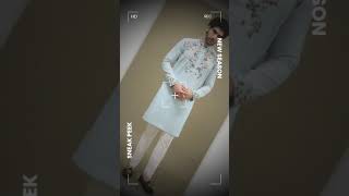 Blue Bud Embroidered Linen Kurta Set For Men