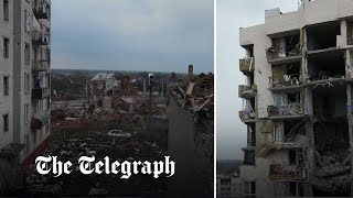 Ukraine war: Drone footage captures mass destruction in Chernihiv after month of bombardment