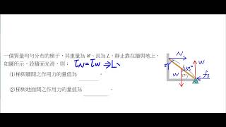 【1之3 靜力平衡與應用】【馬上練習】4 一個質量均勻分布的梯子